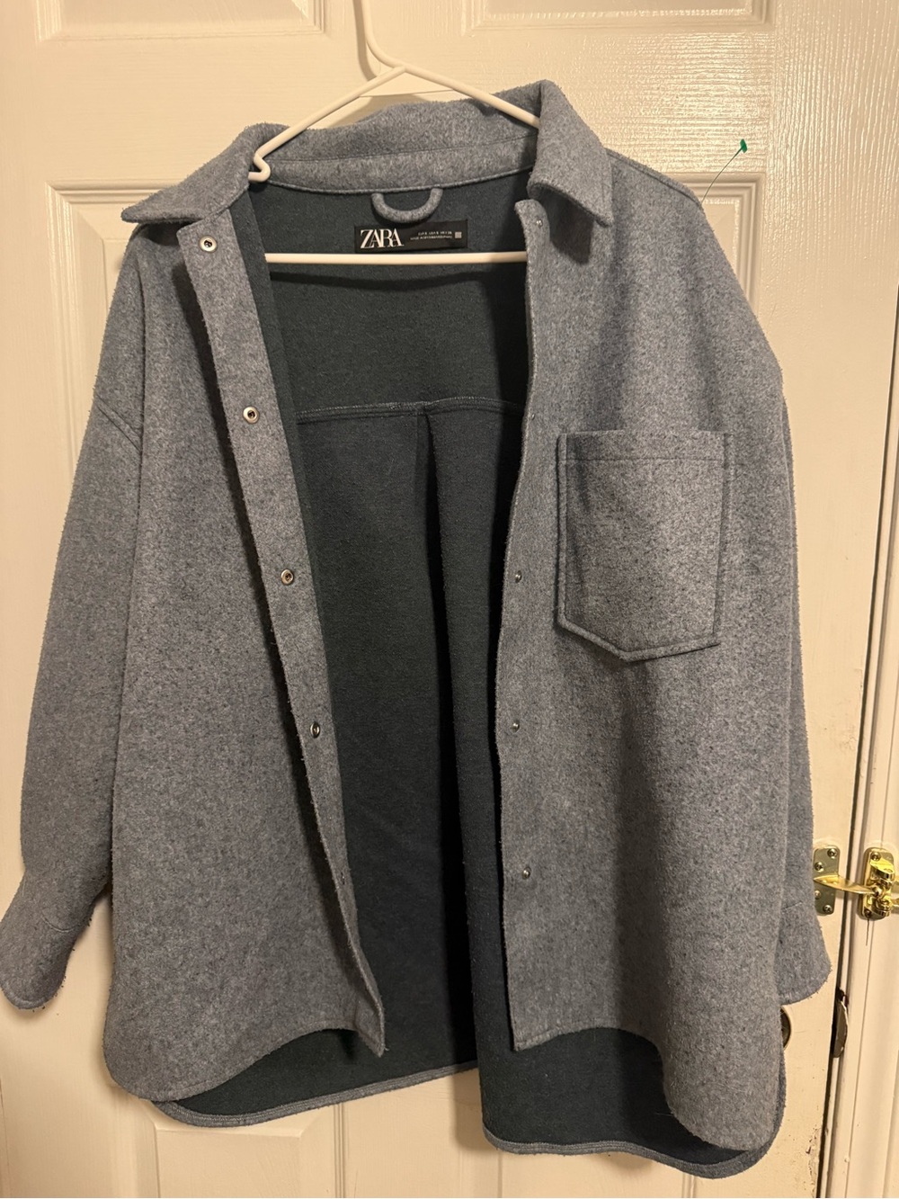 Zara Gray Wool-Blend Shacket with Chest Pocket